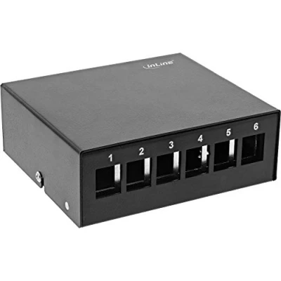 Immagine di InLine® Scatola patch per 6 X Keystone RJ45, metallo, nero RAL9005