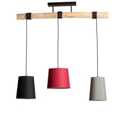 Immagine di Lindby lampada a sospensione &#039;Amilia&#039; dimmerabile colore Ocra, in Legno ad es. Soggiorno &amp; Sala da pranzo (3 luci, E27) tessuto, soffitto, plafoniera