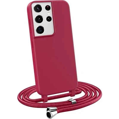 Immagine di MyGadget Cover per Samsung Galaxy S21 Ultra Custodia con Corda Case Cordino Opaca Antiurto/Bumper Laccio/Tracolla Practical Stylish Collo Bordeaux