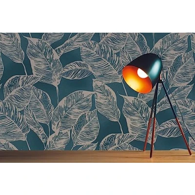 Immagine di A.S. Création Carta da parati in tessuto non tessuto, motivo floreale, colore blu/marrone, stile country, foglie moderne, 10,05 m x 0,53 m, prodotta Germania
