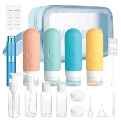 Immagine di AiQInu Contenitori da Viaggio Per Liquidi,17 Pezzi Liquidiricaricabili 90ml/50ml, Porta Profumo 10ml Lozione Shampoo Balsamo, Nessun BPA