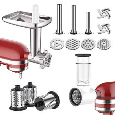 Immagine di GVODE Accessorio tritacarne e tritatutto per KitchenAid Stand Mixer, include in metallo con tubo salsicce set verdure