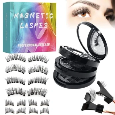 Immagine di Fengyang 8 Paio di Ciglia Finte Magnetiche, 3D Ciglie Riutilizzabili, Senza Colla Magnet Eyelashes Con Pinze, Comode