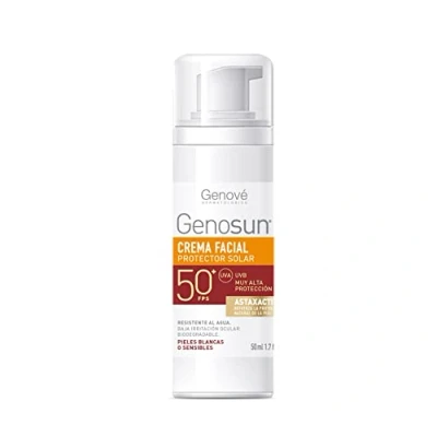 Immagine di Genosun Fotoprotettivo viso fluido SPF50 Protezione solare Tutti i tipi di pelle Antiaging Assorbe raggi UVA e UVB Previene l&#039;invecchiamento cutaneo l&#039;eritema 50 ml