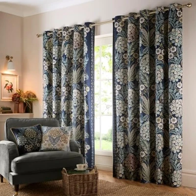 Immagine di Appletree tende botaniche blu navy 168 x 183 cm (larghezza lunghezza) con occhielli scuro fiori e floreali vintage per camera da letto soggiorno Tenda