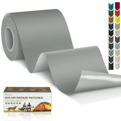Immagine di Toppe autoadesive in Nylon, 7.6x200 cm Cahomo toppa adesiva per tessuti, Patch di riparazione impermeabile, piumino, tenda, sacco a pelo all&#039;aperto Grigio