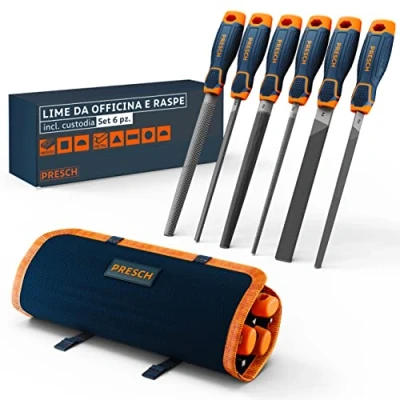 Immagine di Presch Set di lime per legno e metallo 6 pezzi incl. borsa raspa semitonda, lima piatta ceppi, rotonda, triangolare quadrata