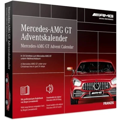 Immagine di FRANZIS Benz 67103 Calendario Dell&#039;Avvento Mercedes AMG GT, Modellino in Metallo, Scala 1:43, Modulo Sonoro e Libretto di 52 Pagine, Colore Rosso, Multicolore