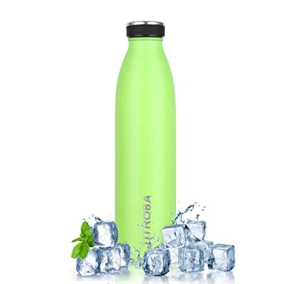 Immagine di TITIROBA Borraccia termica in acciaio inox, 750 ml, a prova di perdite, doppia parete, senza BPA, 24 ore, freddo e 12 verde caldo, fluorescente