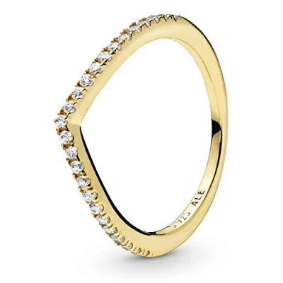 Immagine di PANDORA Anello Wishbone brillante placcato in oro 14k con zirconia cubica trasparente, 52