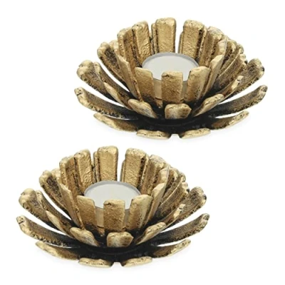 Immagine di Relaxdays Portacandele, Set da 2, a Forma di Fiore, Supporto in Ghisa, per Esterni e Interni, H x D 6 13,5 cm, Oro