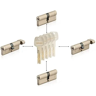 Immagine di GERCAR 4x cilindro di serratura/cilindro per porta a profilo o con pomolo 60/70/80/90 mm combinazione libera cilindri diverse dimensioni la stessa chiave 5 chiavi master OKS