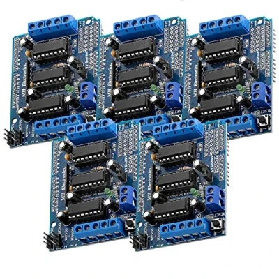 Immagine di AZDelivery 5 x L293D Motor Driver Shield, 4 canali Stepper Driver, Scheda di espansione compatibile con Arduino incluso un E Book!
