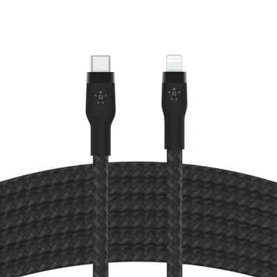 Immagine di Belkin BoostCharge Pro Flex Cavo intrecciato da USB C a Lightning (3 m), certificato MFi, ricarica rapida Power Delivery 20 W, per iPhone 14/14 Plus, 13, 12, Pro, Max, mini, SE, iPad e altri Nero