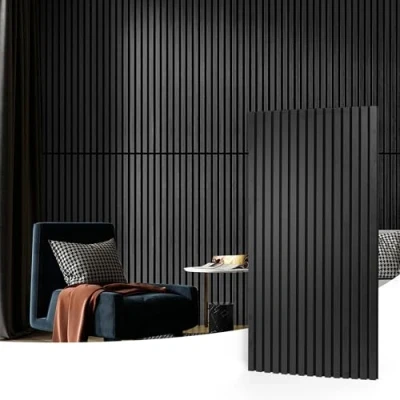 Immagine di Art3d, 4 pannelli acustici per pareti e soffitti in legno scanalato 3D, fonoassorbenti con finitura legno, colore nero opaco