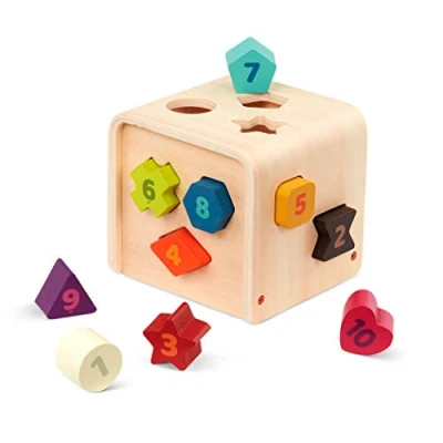 Immagine di Battat Smistatore di forme per bambini, piccoli Cubo legno l&#039;apprendimento Giocattolo ordinamento 10 colorate con numeri il conteggio e l&#039;ordinamento, 1 anno+