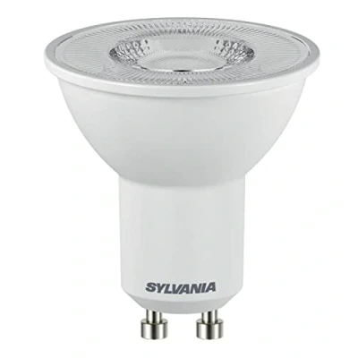 Immagine di SYLVANIA Lampadina a LED, attacco GU10, 580 lumen, bianco caldo (3000 Kelvin), 7 Watt, durata 12000 ore, diametro 50 mm, lunghezza 56 pistone riflettore trasparente, confezione da 1