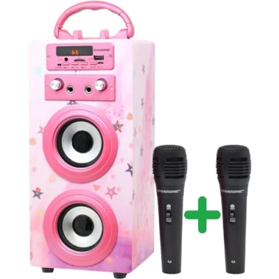 Immagine di DYNASONIC Macchina Karaoke Portatile, 2 Microfoni, Altoparlante Bluetooth, Luci, Lettore USB e SD (025 15)
