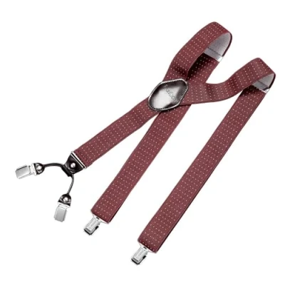 Immagine di DonDon Bretelle da uomo eleganti extra forti 3,5 cm con 4 clip e toppa in pelle marrone Rosso bianco a pois
