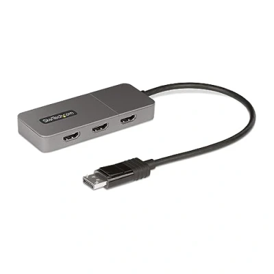 Immagine di StarTech.com Adattatore DP HDMI a 3 Porte Hub MST da DisplayPort 4K 60Hz Convertitore 1.4 Splitter con Cavo Integrato 30cm Alimentato USB Solo Windows (MST14DP123HD)