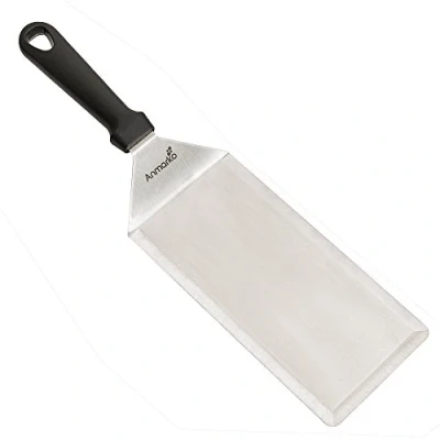 Immagine di spatola per piastra in acciaio inox, accessorio hamburger, pancake, ideale barbecue e piatta di grado commerciale