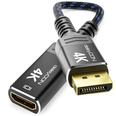 Immagine di deleyCON 4K Adattatore DisplayPort a HDMI 1080P WQHD @ 60Hz // Connettore in Alluminio 4K@30Hz Cavo Nylon Convertitore Plug &amp; Play Nero