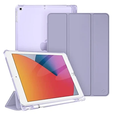 Immagine di FINTIE Custodia per iPad 10.2 Pollici 9a / 8a 7a Generazione (2021 2020 2019) con Built in Pencil Holder Sottile Leggero Semi Trasparente Cover Case Auto Sveglia/Sonno, Lilla Viola