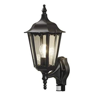 Immagine di Konstsmide Firenze Up Lampada da Parete per Esterni, con sensore PIR, 1 Lampadina E27 Max 100 W, in Vetro Acrilico Trasparente, Alluminio, IP43, Colore: Nero Opaco