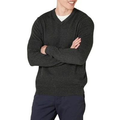 Immagine di Amazon Essentials Maglione con Scollo a V (Disponibile in Taglie Extra Forti) Uomo, Carbone Puntinato, S