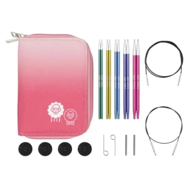 Immagine di KnitPro Kit ferri intercambiabili Zing 5 paia di circolari da 5,25&quot; con accessori Starter Set, codice colore per principianti, professionisti e confezione regalo