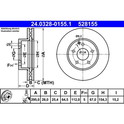 Immagine di ATE PowerDisc 24.0328 0155.1 Disco freno 295,0 28,0 5 112,0 ventilato rivestito legato /ad alto tenore di carbonio con bulloni/viti