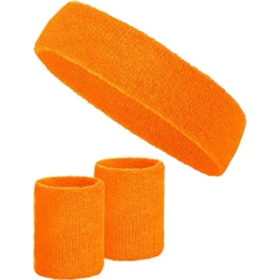 Immagine di Set di 3 pezzi con 2x fasce per i polsi + 1x fascia la testa donne e uomini (arancione)