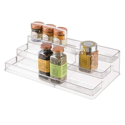 Immagine di iDesign Porta spezie a 3 ripiani per la cucina, Mensola portaspezie estendibile in plastica resistente, Organizer cucina pratico e funzionale, trasparente