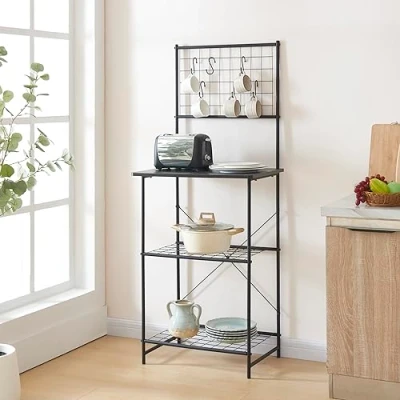 Immagine di [en.casa] Scaffale da Cucina (AxLxP) 150 x 60 42 cm Mobile Stoccaggio Supporto per Microonde Organizzatore con Parete a Griglia e Ripiani Nero/Effetto Marmo