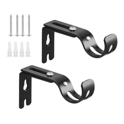 Immagine di Wekuw 2 Pezzi Staffa Palo Tend, Regolabile da Parete, Supporto Tende in Metallo, Staffe per Asta di Tenda con Vite, Aste Vite Casa Ufficio (Nero)