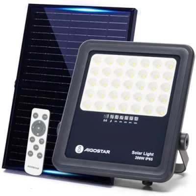 Immagine di Aigostar faretto Solare con Telecomando,200W Faro LED Esterno Pannello Solare,2000LM,6500K Bianco Freddo,IP65 Impermeabile,faretto da Esterno,ottimo per giardini esterni,terrazze,garage