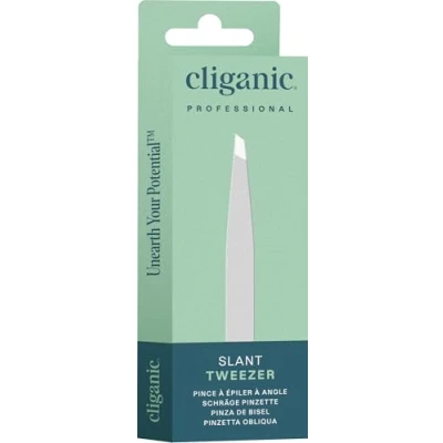 Immagine di Cliganic Pinzette professionali per sopracciglia con punta obliqua (argento) Precisione uomini e donne, in acciaio inox, ideali strappare i peli del mento viso