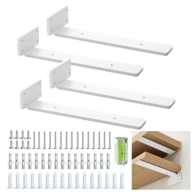 Immagine di Reggimensola ferro resistenti 25 cm/10 pollici, spessore 5 mm, confezione da 4 staffe per mensole nascoste galleggianti, angolari industriali rustiche con finitura moderna in