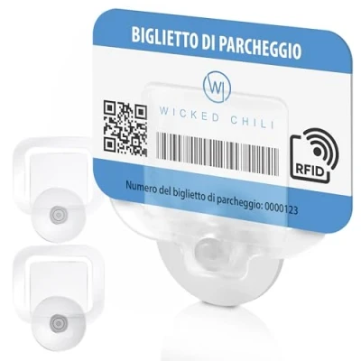 Immagine di Wicked Chili 2x porta bollo adesivo parabrezza con ventosa da 30 mm, per ticket, portabiglietti, easypark parcheggio, permessi, biglietti, etichette tagliando auto (Fatto in Germania) trasparente