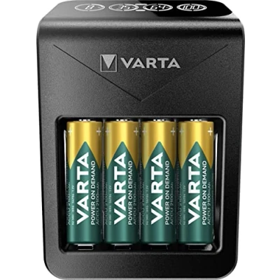 Immagine di VARTA Caricabatterie incl. 4X AA 2100mAh ricaricabili, caricatore batterie per AA/AAA/9V &amp; dispositivi USB, Power on Demand LCD Charger+, carica a uno slot [Esclusivo su Amazon]