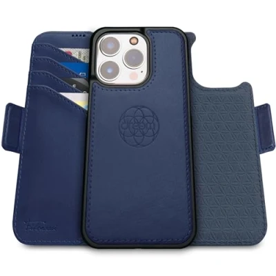 Immagine di dreem Fibonacci compatibile con iPhone 15 Pro Max custodia a portafoglio/custodia antiurto 2 in 1 e folio pelle vegana staccabile, MagSafe, protezione RFID [Reale]