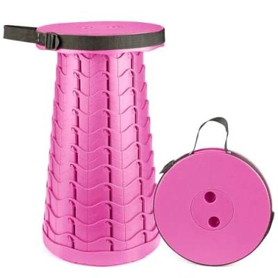Immagine di Hesanzol Sgabello telescopico portatile, pieghevole e retrattile, per campeggio, giardino, pesca, escursionismo, viaggi, barbecue, regolabile pieghevole, carico massimo 220 kg, colore: rosa