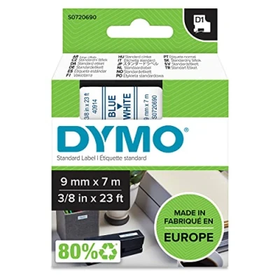 Immagine di DYMO 40914 Cassetta nastro Colore Nastro: Bianco carattere: Blu 9 mm 7 m