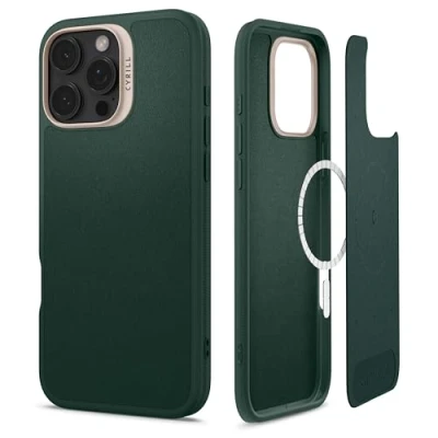 Immagine di CYRILL Spigen Kajuk Mag Custodia Compatibile con iPhone 16 Pro Max (Faux Leather, TPU, PC Forest Green)