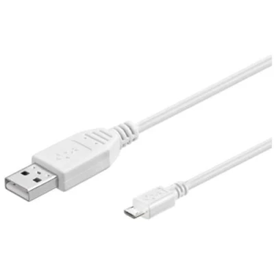 Immagine di Premium Cord Cavo di Collegamento Micro USB da 1 m, a Maschio B, Dati 2.0 ad Alta velocità, 5 Pin, 2 schermati, AWG28, Colore Bianco, Lunghezza m