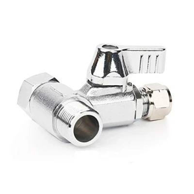 Immagine di Frizzlife adattatore per acqua in ottone, 3/8 pollici, 3/8&quot; Comp e 1/4 di pollice OD valvola arresto angolo compressione filtri a osmosi inversa, birra caffè, ghiacciaia.