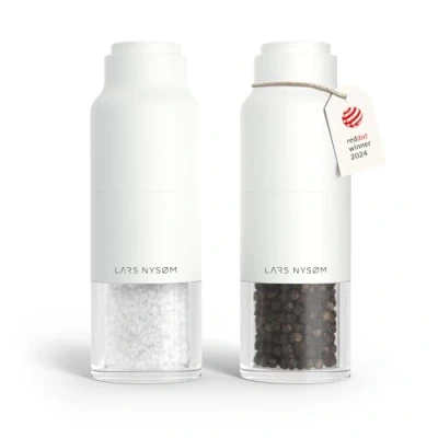 Immagine di LARS NYSØM Set di macinini per sale e pepe in acciaio inox con macina regolabile I Bottiglia Design spezie Manuale (Pure White)