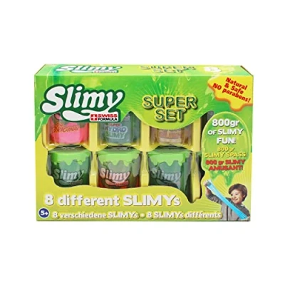 Immagine di Slimy set super 8 x 100 g originale Slime con diverse masse, massimo divertimento per bambini 800 di melma in regalo, plastilina elastica (giocattolo a partire dai 3 anni)