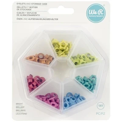 Immagine di We R Memory Keepers 0633356603849 Eyelets 140/Pkg Bright W/Storage Case, Carta, Bianco, 10.2 x 2 cm