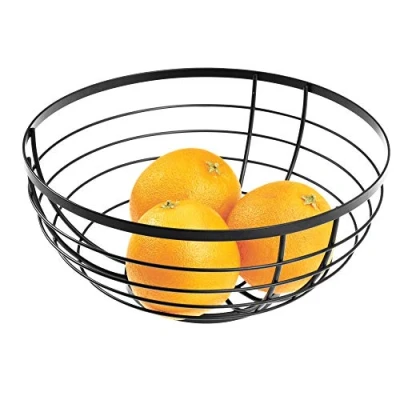 Immagine di iDesign Austin Cestino portafrutta con Design Aperto, Porta Frutta da Tavolo Tondo in Metallo, Nero Opaco, Acciaio, 26,8 cm x 12,3
